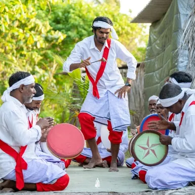 Traditional Maldivian Boduberu drummers performing during a celebration